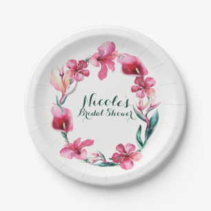 Assiettes En Carton Fleurs tropicales hawaïennes Élégante fête de mari