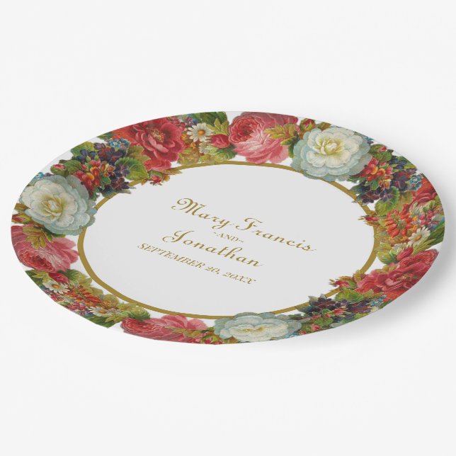 Assiettes En Carton Fleurs victoriennes florissantes Mariage d'automne (Angle)