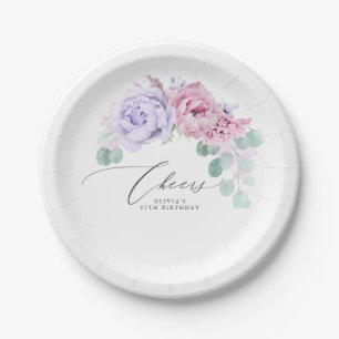 Assiettes En Carton Fleurs violettes et roses Élégante couronne botani