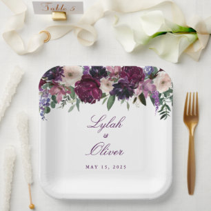 Assiettes En Carton Fleurs violettes luxuriantes   Mariage romantique