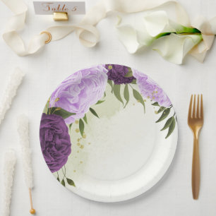 Assiettes En Carton fleurs violettes vert feuille mariage