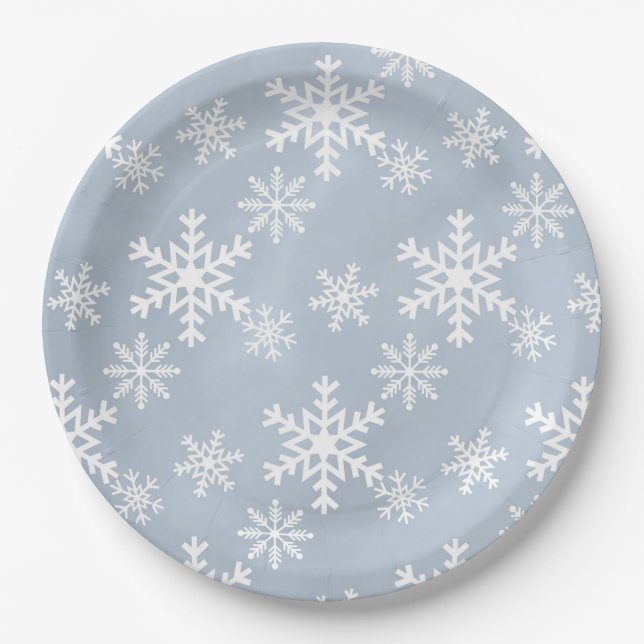 Assiettes En Carton flocon bleu flocon de Noël baby shower fête (Devant)