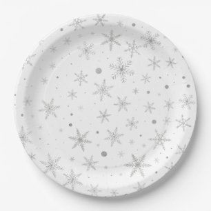 Assiettes En Carton Flocon de neige au crépuscule - Gris et blanc arge