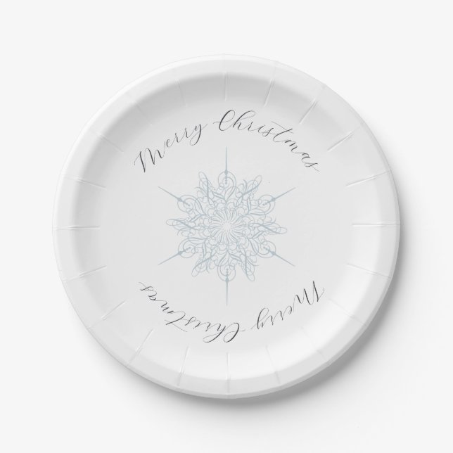 Assiettes En Carton Flocon de neige bleu glace Joyeux Noël (Devant)
