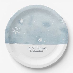 Assiettes En Carton Flocon de neige bleu poussiéreux