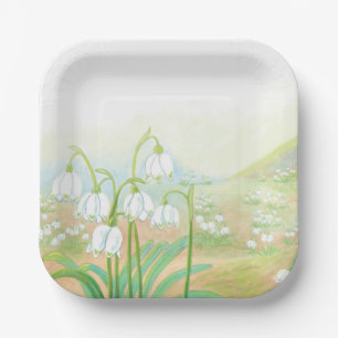 Assiettes En Carton Flocon de neige de printemps, Leucojum vernum Illu
