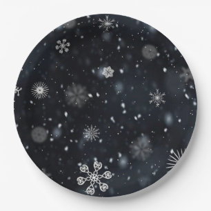 Assiettes En Carton Flocon de neige d'hiver
