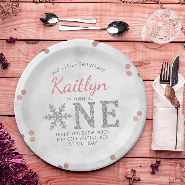 Assiettes En Carton Flocon de neige Hiver 1er anniversaire (Créateur téléchargé)