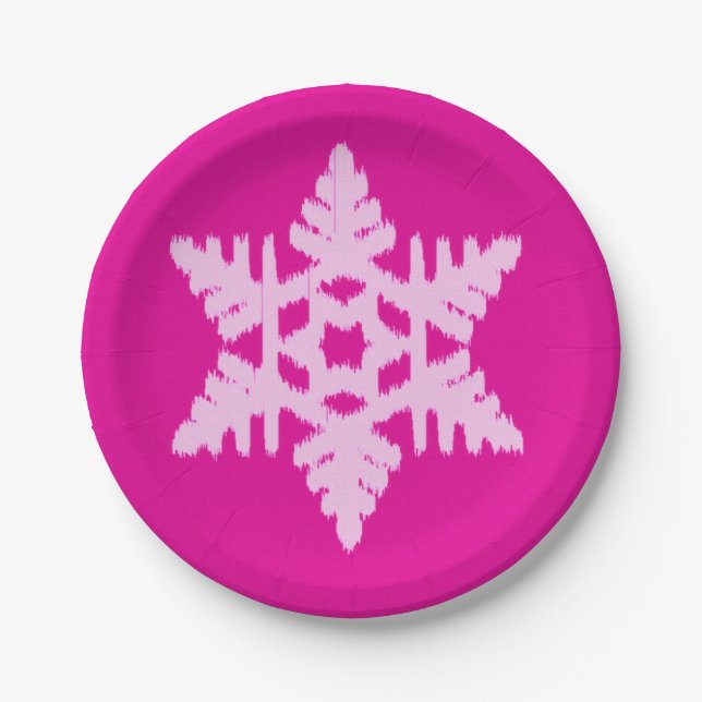 Assiettes En Carton Flocon de neige Ikat - Fuchsia et rose glace (Devant)