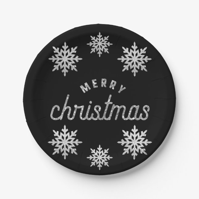Assiettes En Carton Flocon de neige Parties scintillant en argent (Devant)