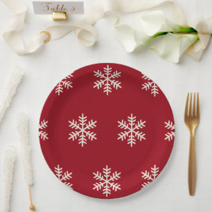 Assiettes En Carton Flocon de neige rouge