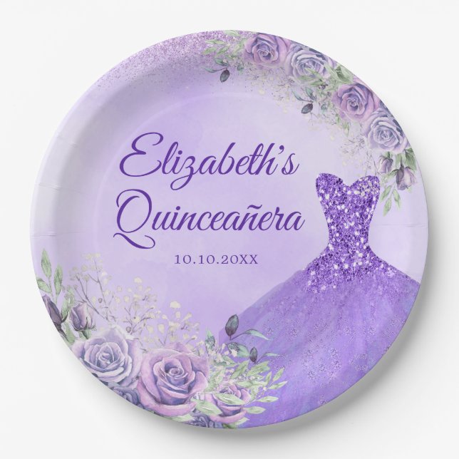 Assiettes En Carton Flocon de neige violet Noël Princesse Quinceañera (Devant)