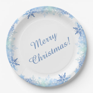 Assiettes En Carton Flocons de neige bleus
