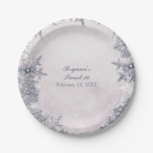 Assiettes En Carton Flocons de neige de l'hiver merveilleux Fête éléga