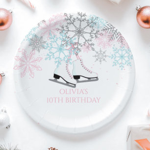 Assiettes En Carton Flocons de neige de patinage sur glace Rose bleu p
