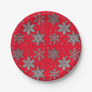 Assiettes En Carton Flocons de neige pailletés argent scintillant