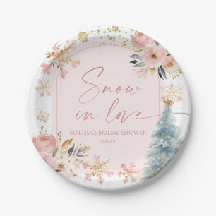 Assiettes En Carton Flocons de neige roses pour mariage hivernal Snow