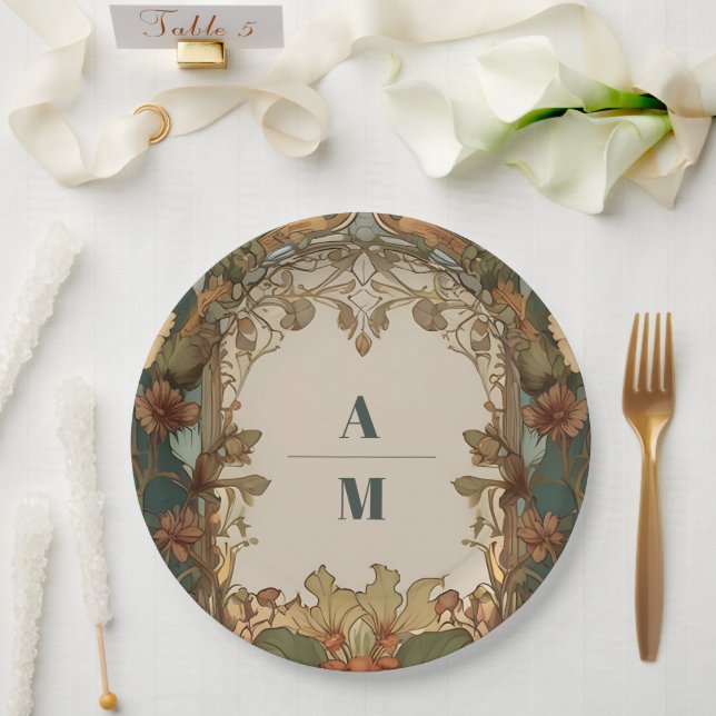 Assiettes En Carton Flora Vintage Art nouveau Mariage (Mariage)