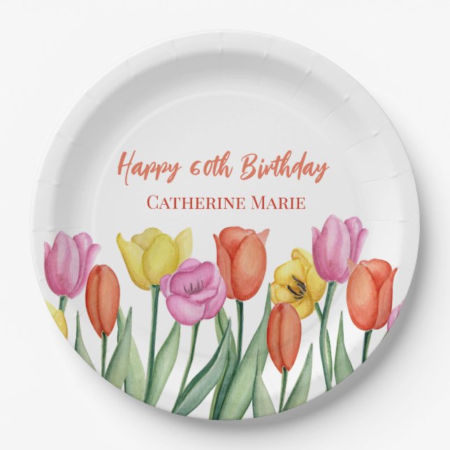 Assiettes En Carton Floral 60e anniversaire (Devant)