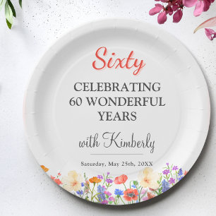 Assiettes En Carton Floral 60e anniversaire plaques de papier 60 ans f