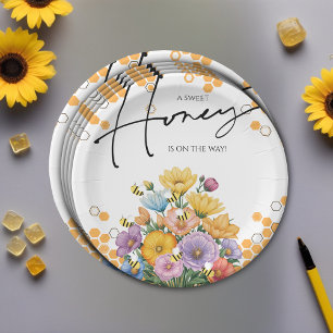 Assiettes En Carton Floral A Sweet Honey Bee Baby shower Invitation