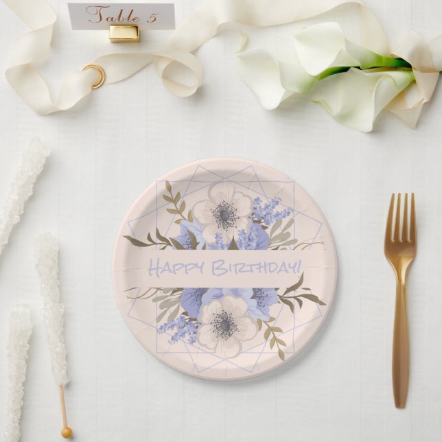 Assiettes En Carton Floral Anniversaire Pêche Violet Cinq Pétales Rose (Mariage)