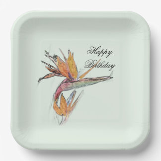 Assiettes En Carton Floral Bird of Paradise Customizable