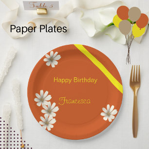 Assiettes En Carton Floral blanc avec arrière - plan orange