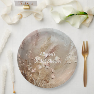 Assiettes En Carton Floral Boho Beige Blanc