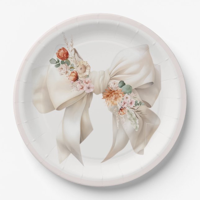 Assiettes En Carton Floral Bow Élégant Baby shower neutre (Devant)