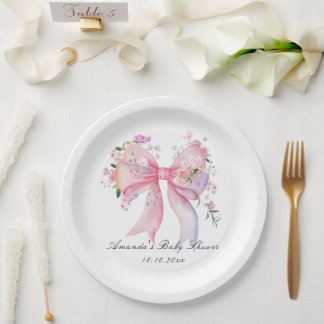 Assiettes En Carton Floral Bow Flowers Girl Baby Shower