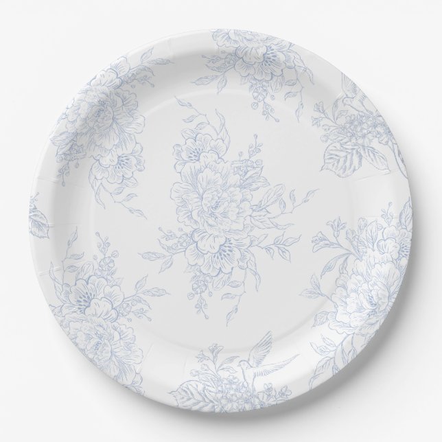 Assiettes En Carton Floral Chintz Chinoiserie Blue Toile Mariage (Devant)