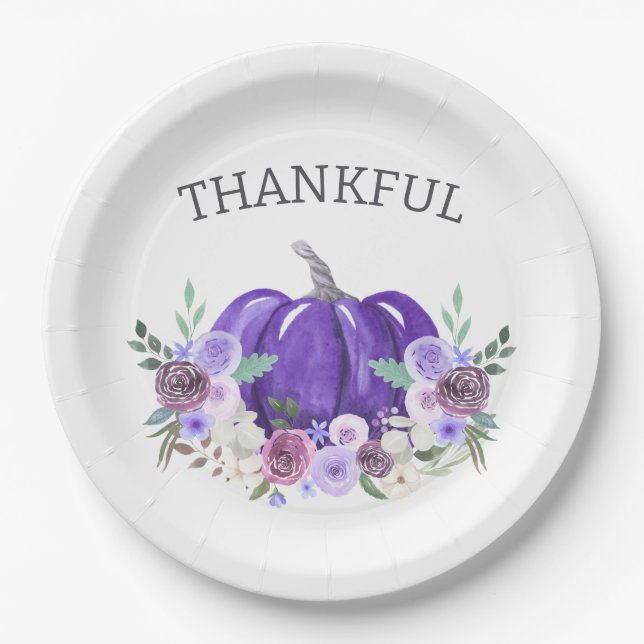 Assiettes En Carton Floral Citrouille d'aquarelle violet (Devant)