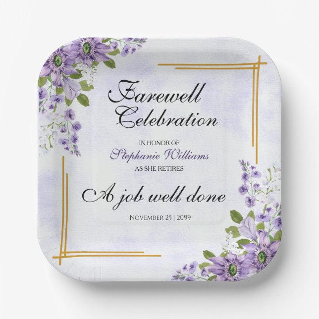 Assiettes En Carton Floral Classic Élégante Fête d'adieu féminin (Recto)