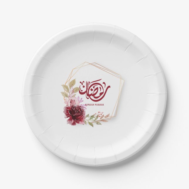 Assiettes En Carton Floral d'aquarelle Ramadan Moubarak (Devant)