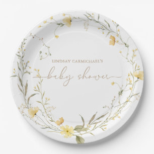 Assiettes En Carton Floral d'or   Fleur sauvage personnalisé