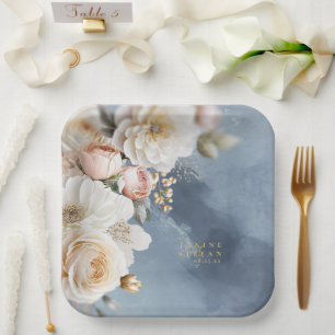 Assiettes En Carton Floral Drama Mariage Blue ID1022