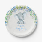 Floral Elephant Baby Boy Douche Bleu Party Plaque