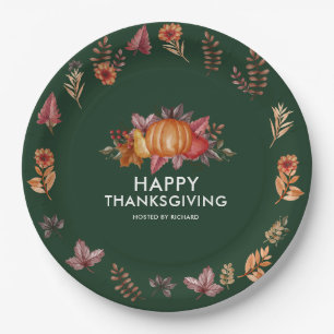Assiettes En Carton Floral Emerald Green Thanksgiving Dîner