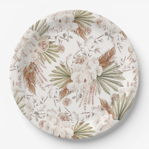 Assiettes En Carton Floral et plumes de Bohème