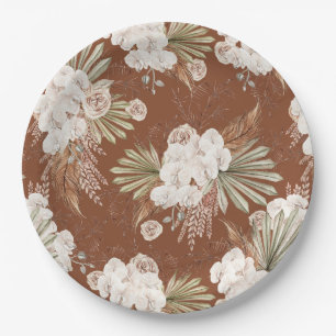 Assiettes En Carton Floral et plumes de Bohème