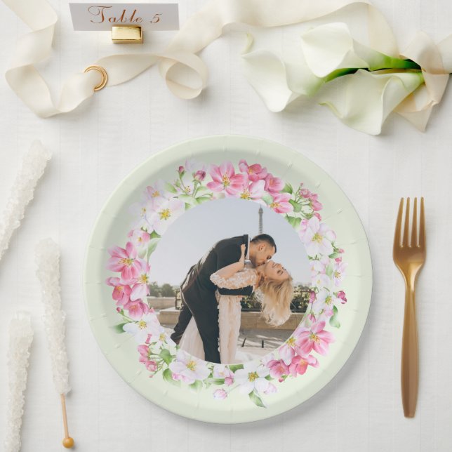 Assiettes En Carton Floral Frame Couples favoris Photo Mariage (Mariage)