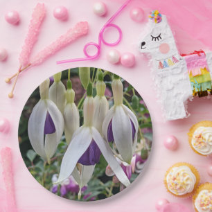 Assiettes En Carton Floral Fuchsia violet blanc