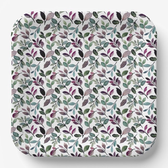 Assiettes En Carton Floral Greenery Aquarelle Motif Nom de l'occasion (Recto)