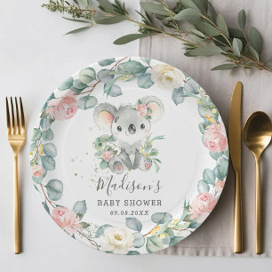 Assiettes En Carton Floral Greenery Koala Baby Girl Douche Anniversair