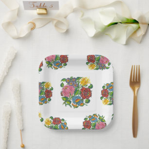 Assiettes En Carton Floral hongrois - motifs kalocsai Plaques de papie