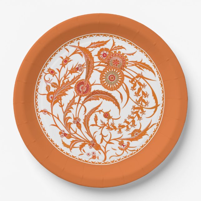 Assiettes En Carton Floral Jacobean chinois antique - Mandarin Orange (Devant)