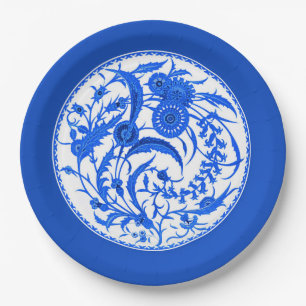 Assiettes En Carton Floral Jacobéen chinois antique - Bleu de Cobalt