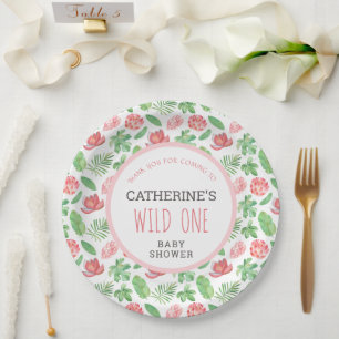 Assiettes En Carton Floral Jungle Safari Baby shower Merci