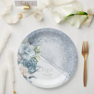 Assiettes En Carton Floral Mariage Dusty Blue ID889